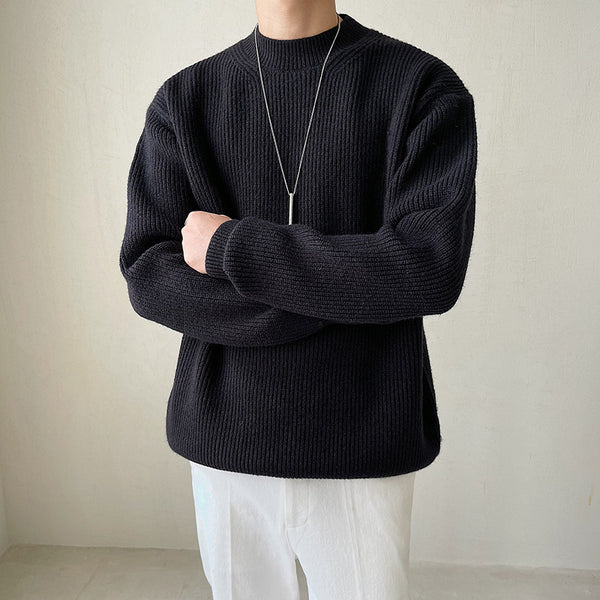 Drop Shoulder Loose Thick Needle Sunken Stripe Thick Sweater