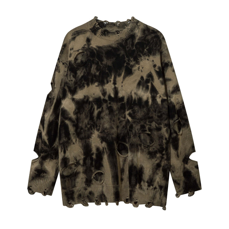 High Street American Beggar Style Tie-dyed Ripped Sweater