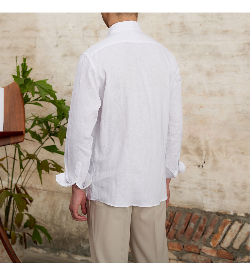 Pure Linen Breathable Retro Long Sleeve Shirt Men