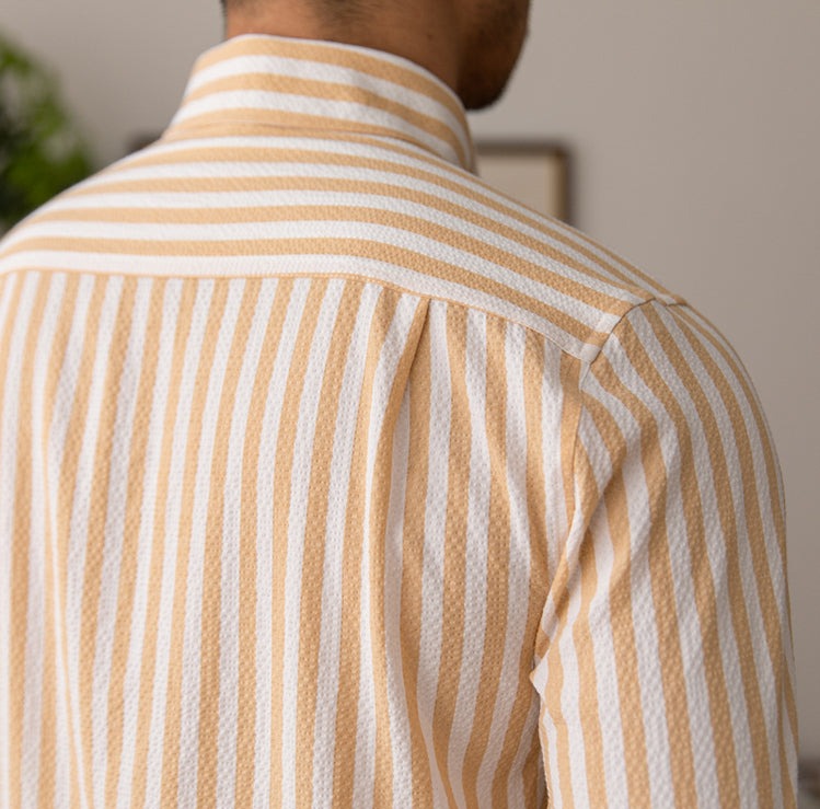 Slim Fit Seersucker Striped Beach Shirt