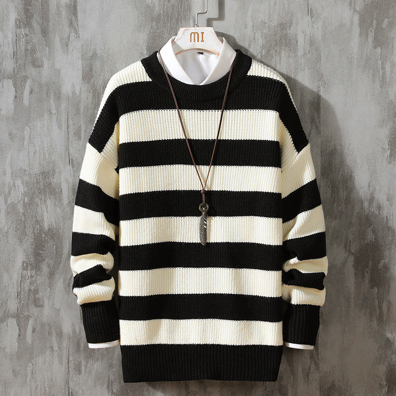 Men's Round Neck Pullover Striped Sweater