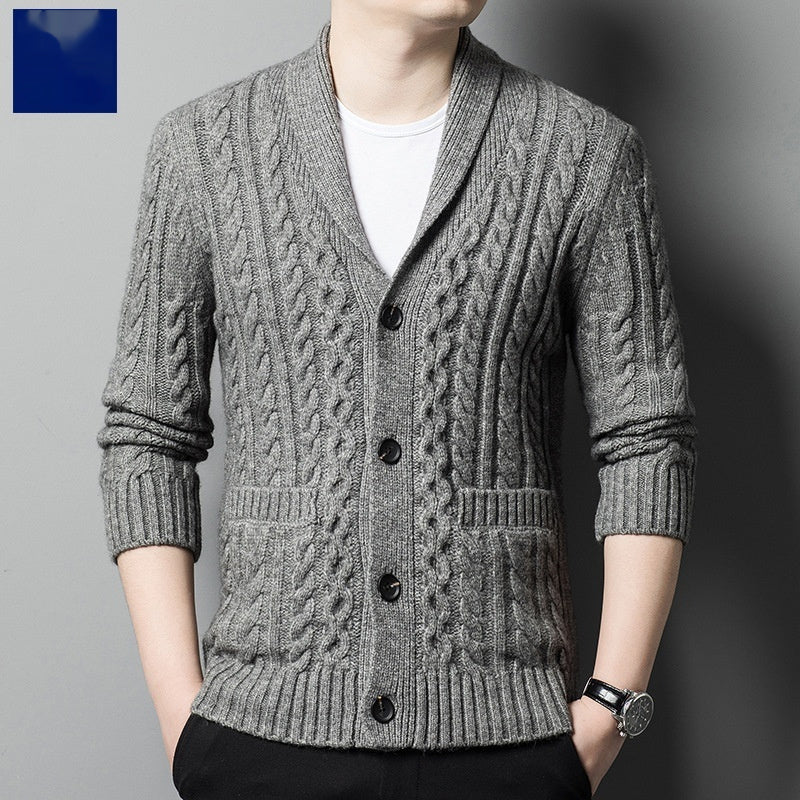 Knitted Cardigan Men's Thickened Jacquard Single-breasted sweater