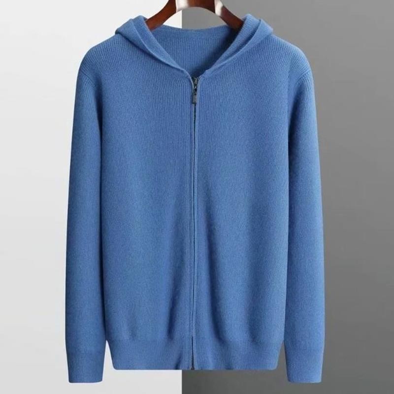 Men's Zipper Solid Color Hooded Cardigan Sweater