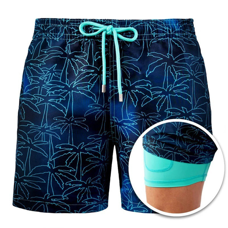 Pantalones cortos de playa estampados para hombre Pantalones cortos de doble capa Verano