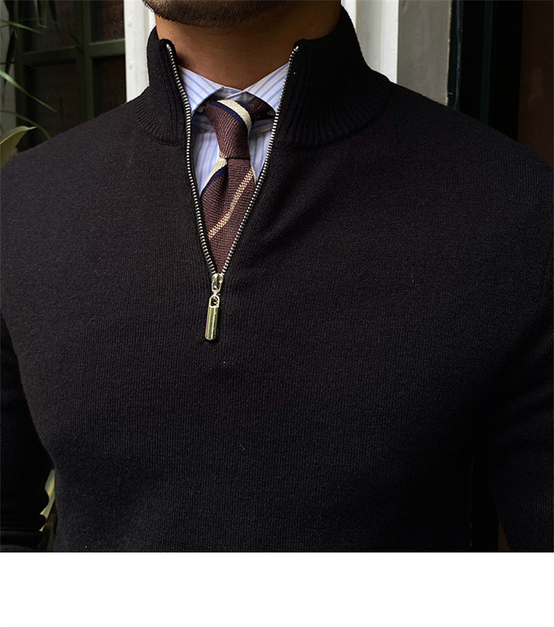 Men's Stand-up Collar Zipper Knit Long-sleeved Sweater