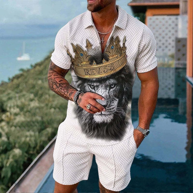 Men's Casual Zipper Short Sleeve summer set