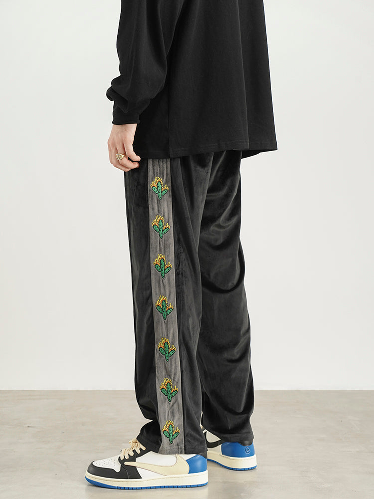 Vintage Cactus Embroidery Straight-leg Sweatpants