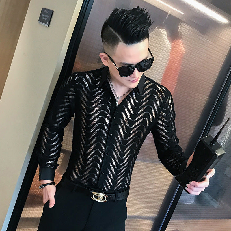 Sexy Transparent Lace Shirt Men