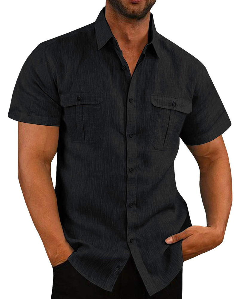 Double Pocket Wide Collar Beach Shirt Summer