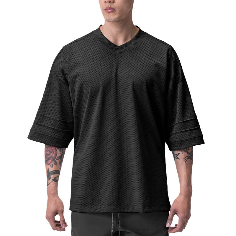 Quick-drying Drop Shoulder Mesh V-neck Short Sleeve t-shirt