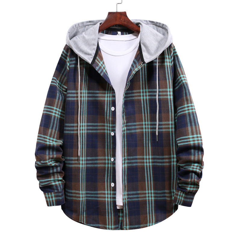 Plaid Shirt Men's Autumn Hooded Jacket