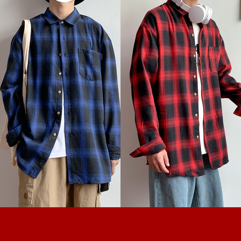 Loose Long Sleeved Plaid shirt jacket men