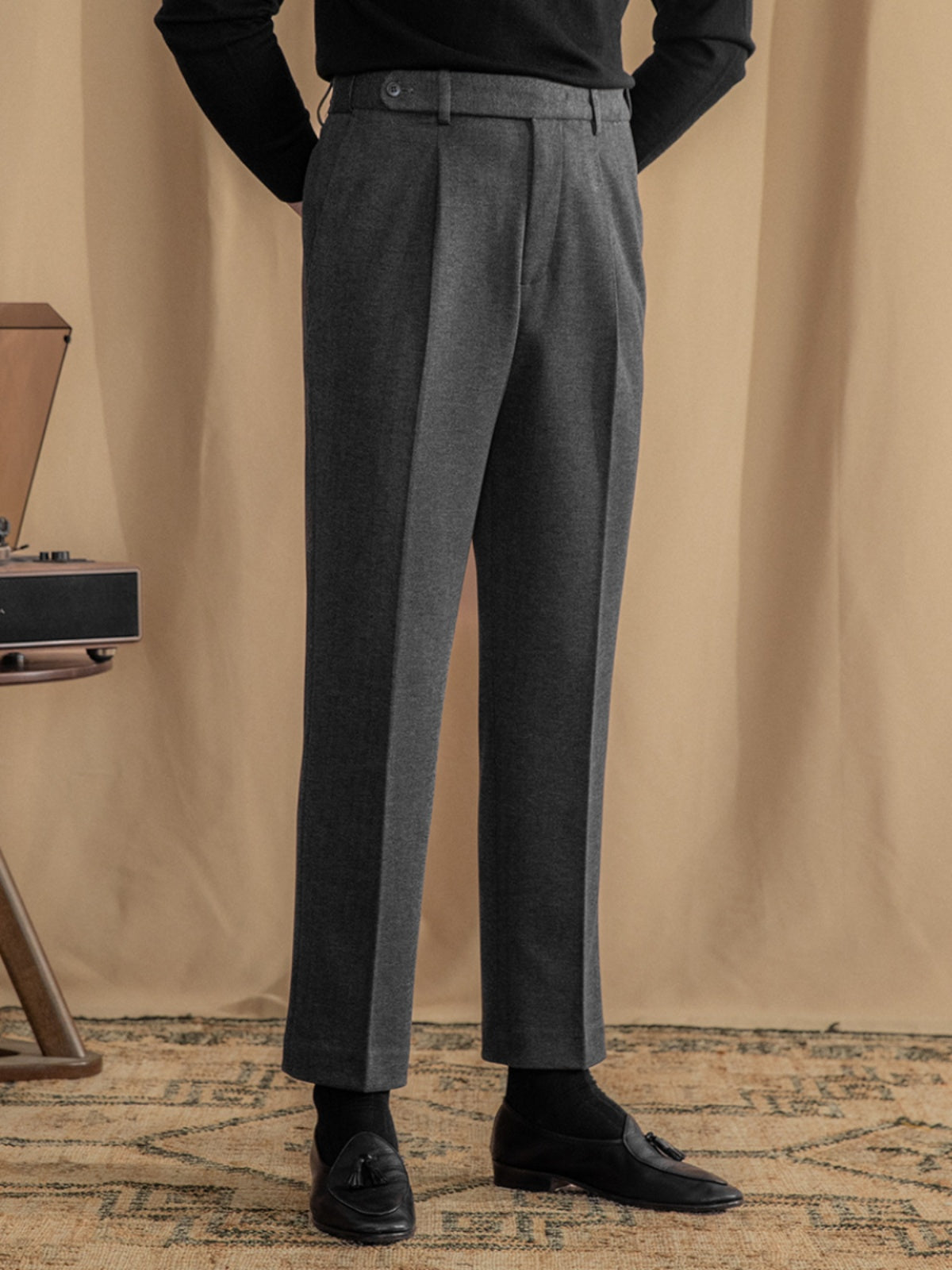 Parma Herringbone Wool Blend Pleated Trouser