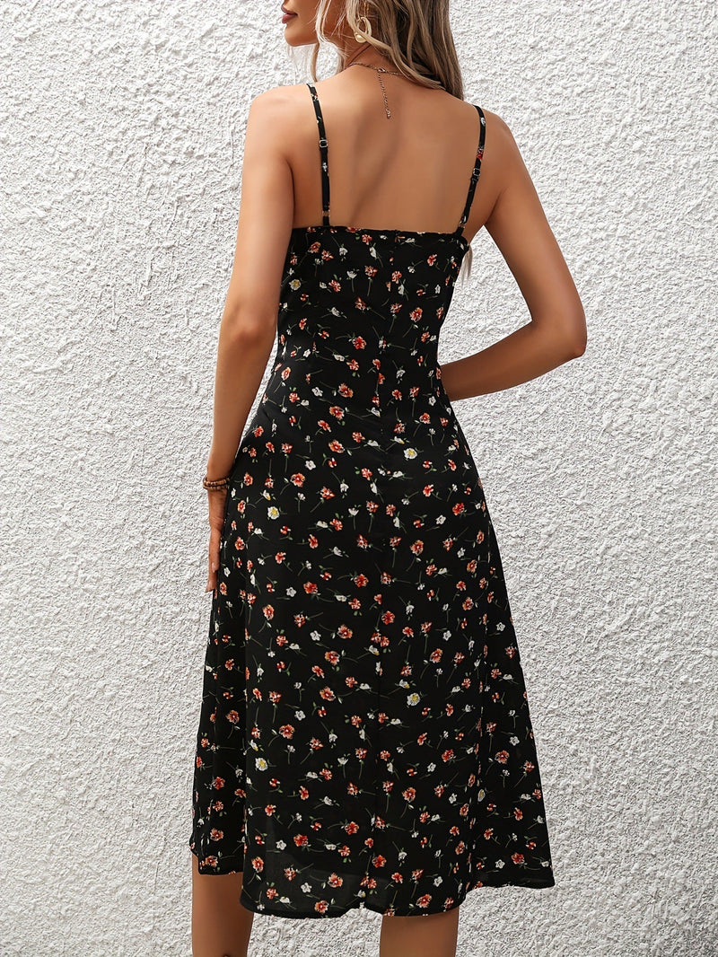 Polka Dot Print Suspender Dress Summer Sexy Slit Long Dresses For Womens