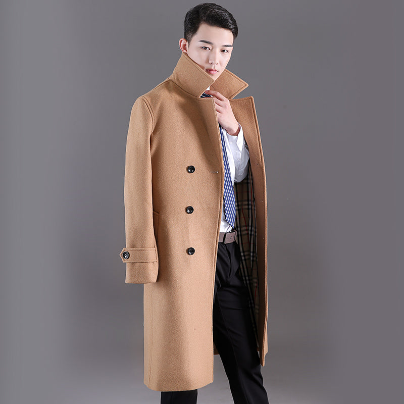 Men's Long Windbreaker Autumn And Winter Woolen Double-breasted Slim coat