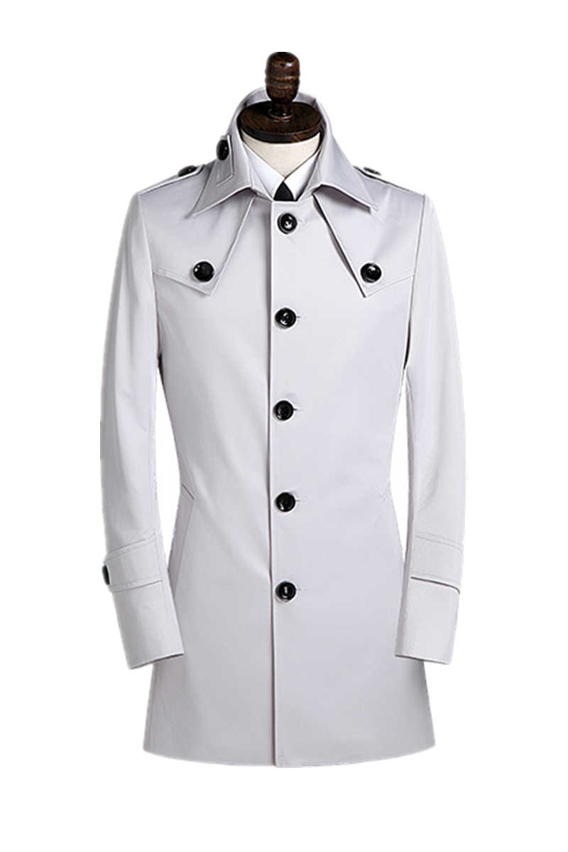 Men's Lapel Trench Coat Slim Single Breasted Medium Length