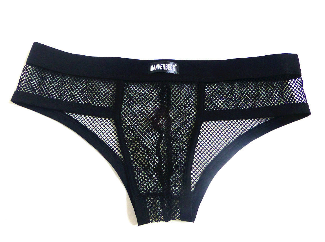 Men's Transparent Mesh Briefs Low Waist Convex Design Underwear