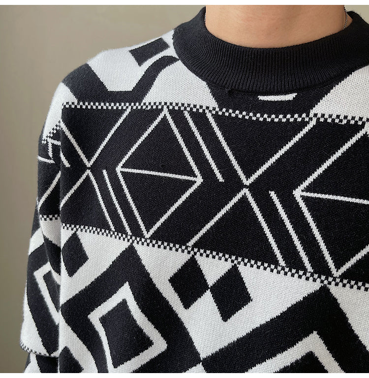 Light Ripening Wind Men's Geometric Jacquard Sweater