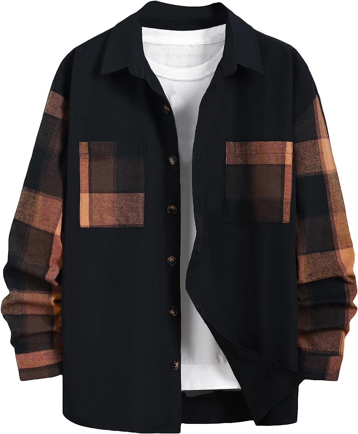 Autumn Plaid Colorblock Long Sleeve Men's Casual Shirt