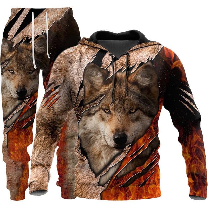 3D Wolf Print Tracksuit Men