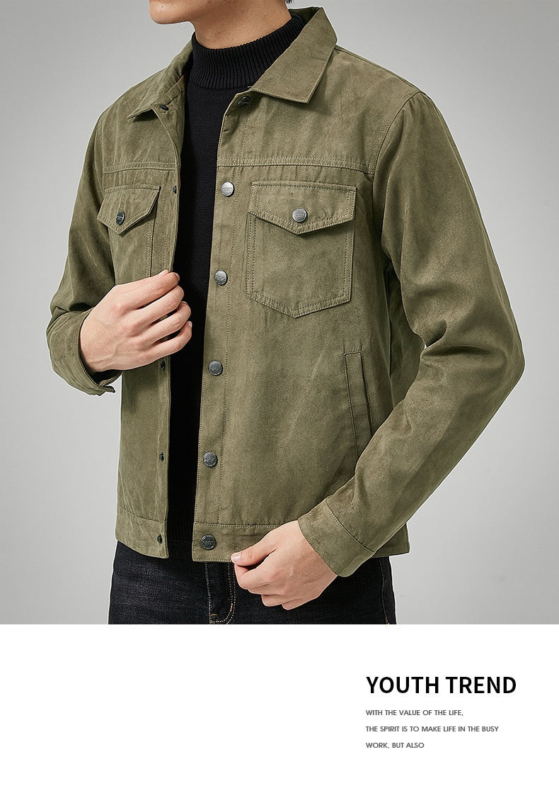 Men's Casual Suede Brushed Fabric British Style Jacket