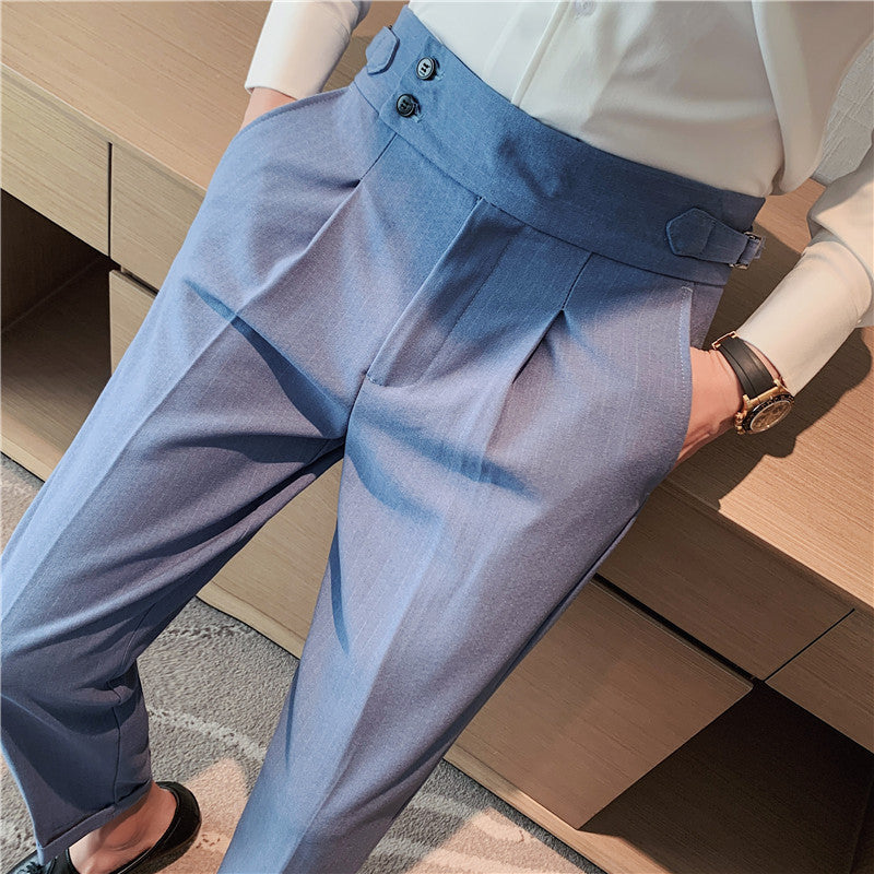 Men's Italian Striped High Waist Business Casual Pants