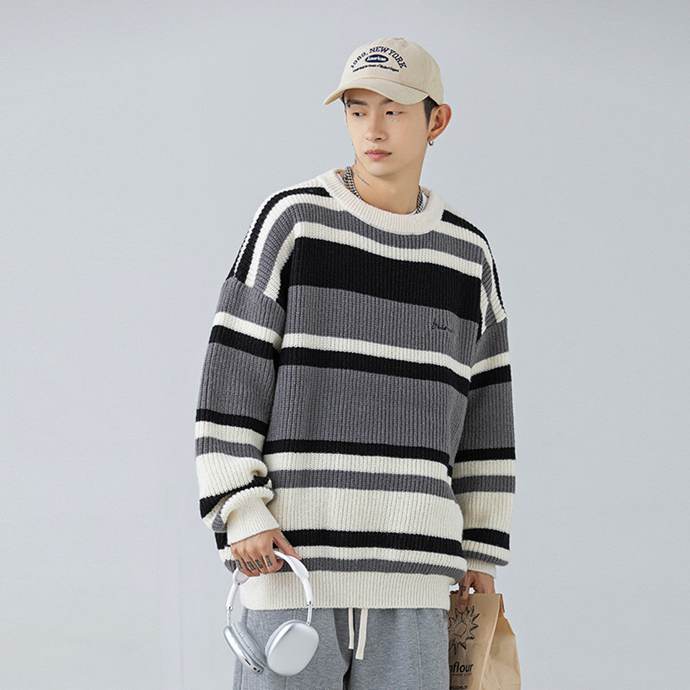 Men's Contrast Color Striped Sweater