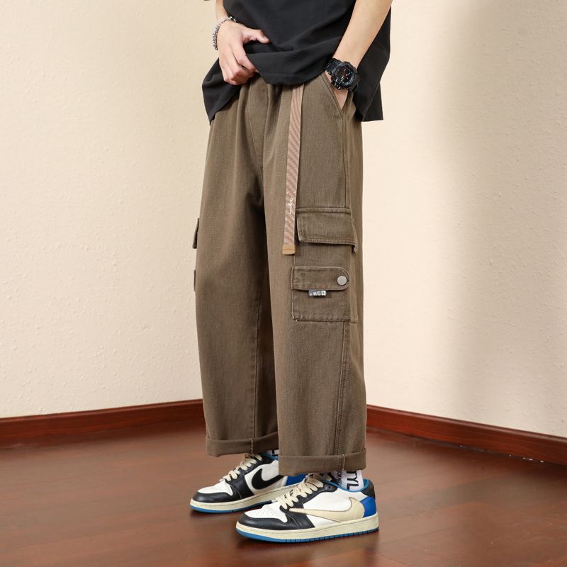 Pantalones casuales de estilo japonés sueltos tipo cargo rectos para hombre