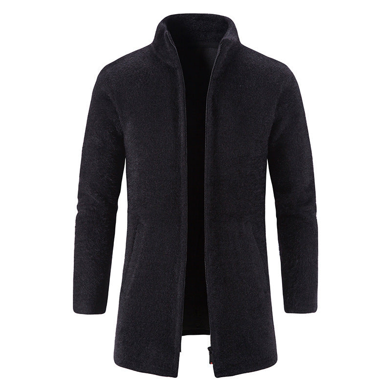 Men's Fleece Lined Padded Warm Keeping Stand Collar Woolen Overcoat