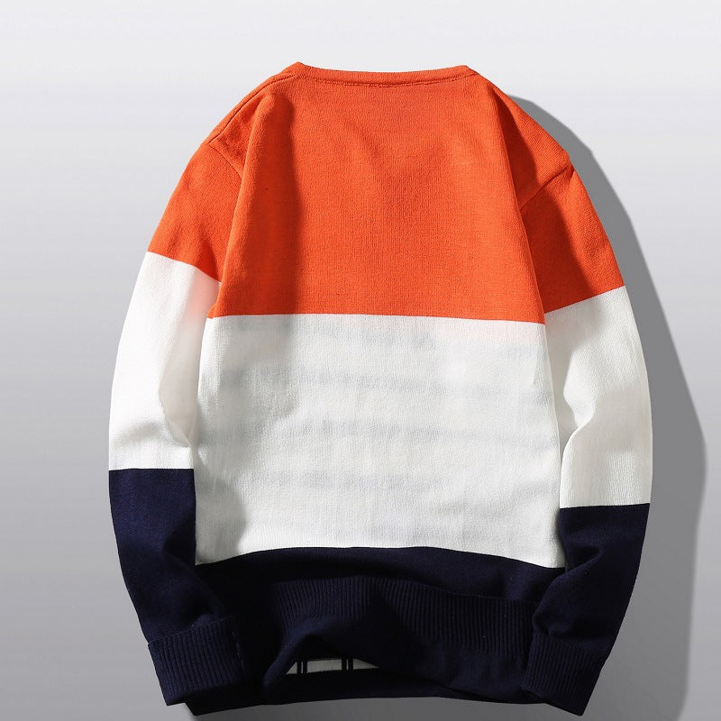 Maglione in maglia con scollo a V color block da uomo