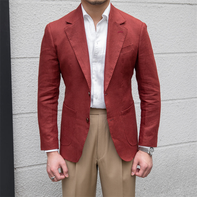 Pure Linen Slim Fit Gentleman Suit High Craftsmanship