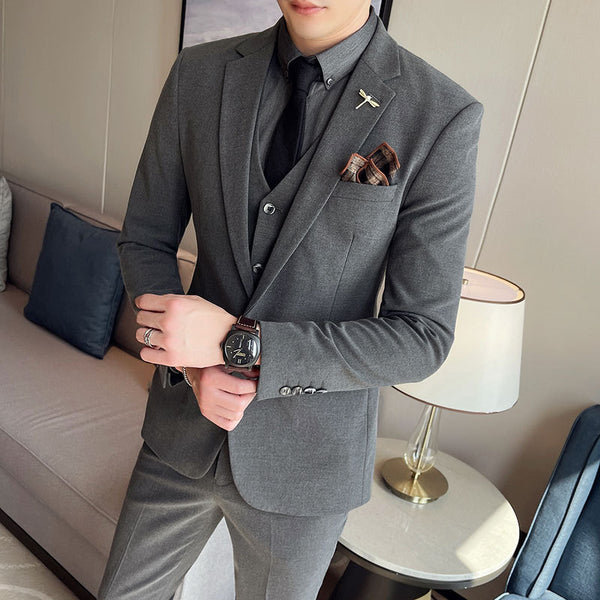 Men's Solid Color Three-piece Suit