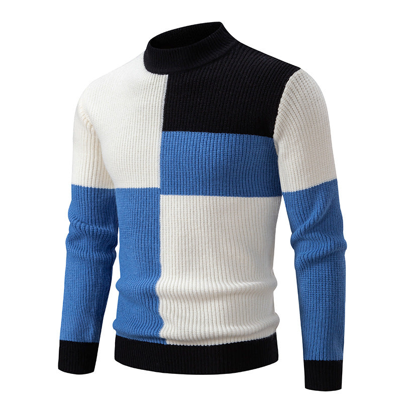 Men's Knitwear Color Stitching Stand-collar Sweater