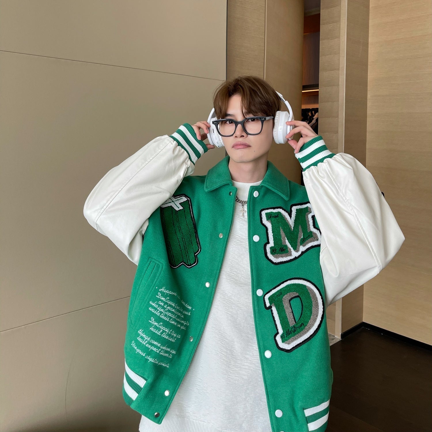 Contrasting Design Letter Embroidery Jacket Men