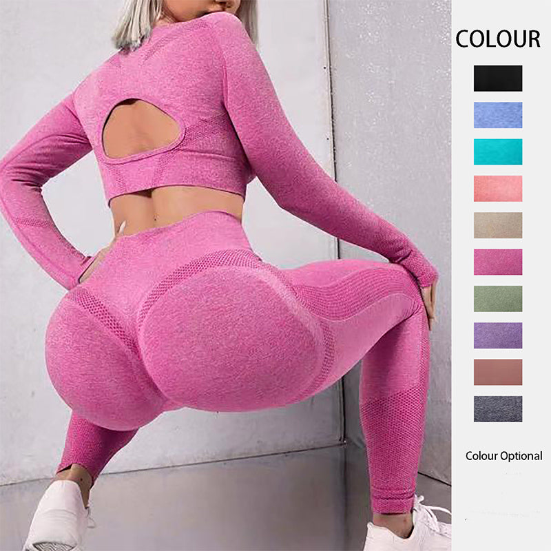 2pcs Sports Suits Long Sleeve Tops And Butt Lifting High Waist Seamless Fitness tracksuit