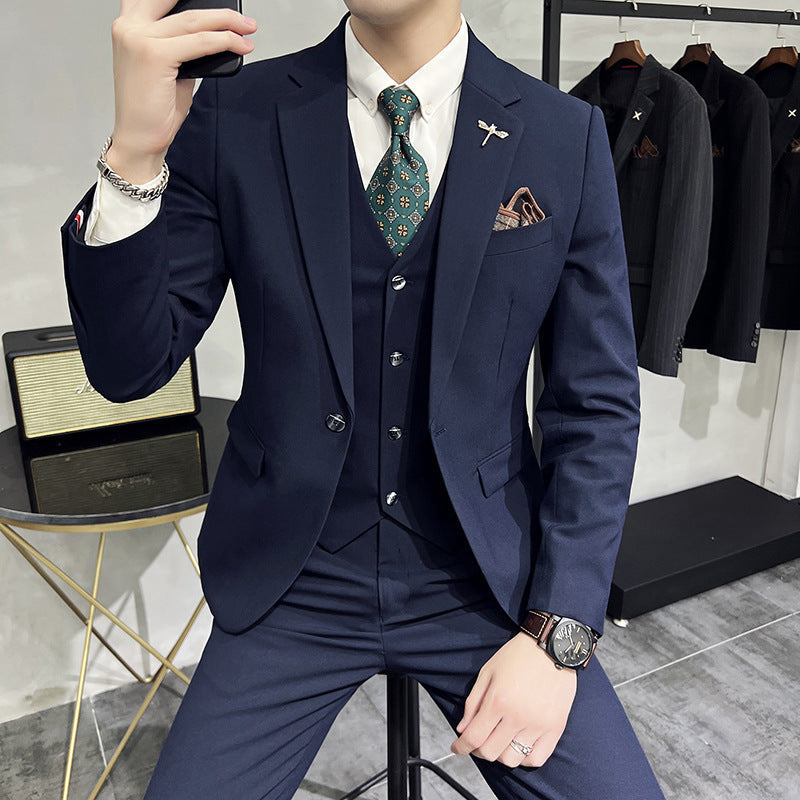 Men's Solid Color Three-piece Suit