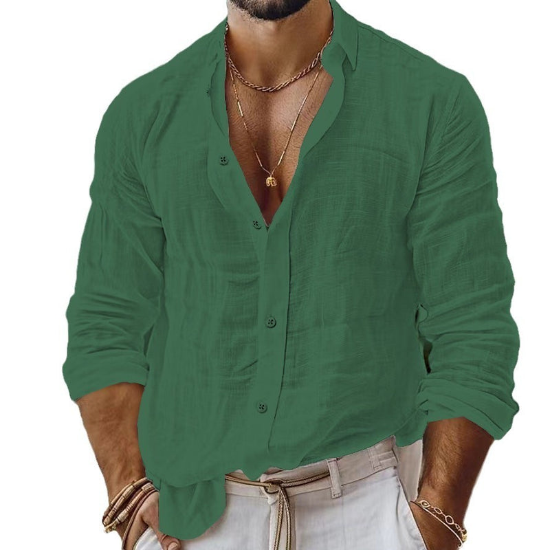 Men's Solid Color Cotton Linen Shirt