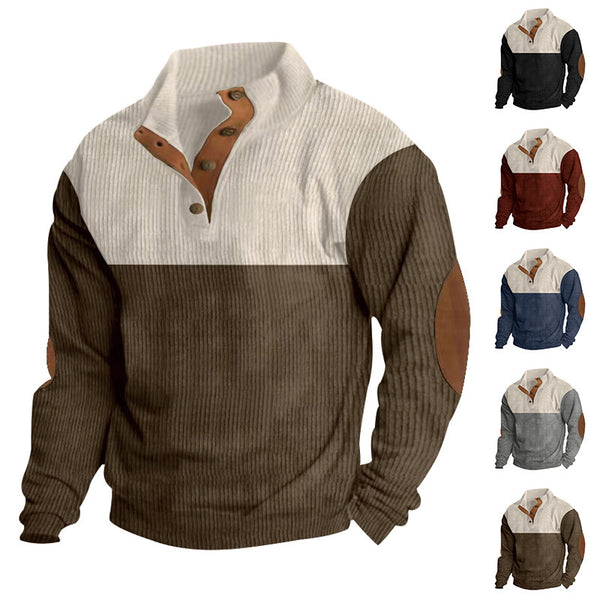 Casual Button Stand-collar Long Sleeve Pullover Sweatshirt
