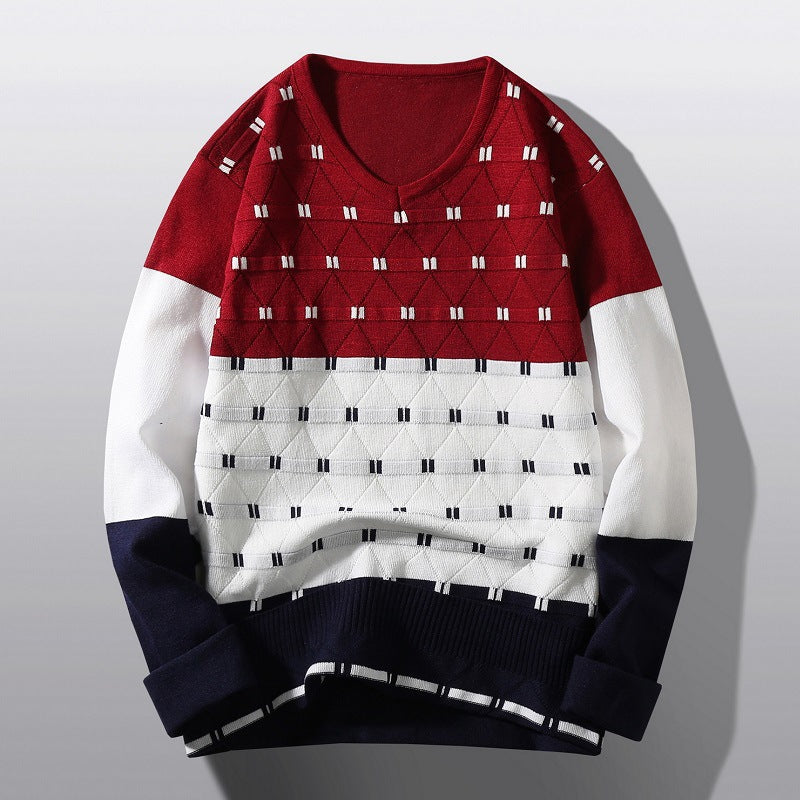 Men's Color Blocking V-neck Knit sweater