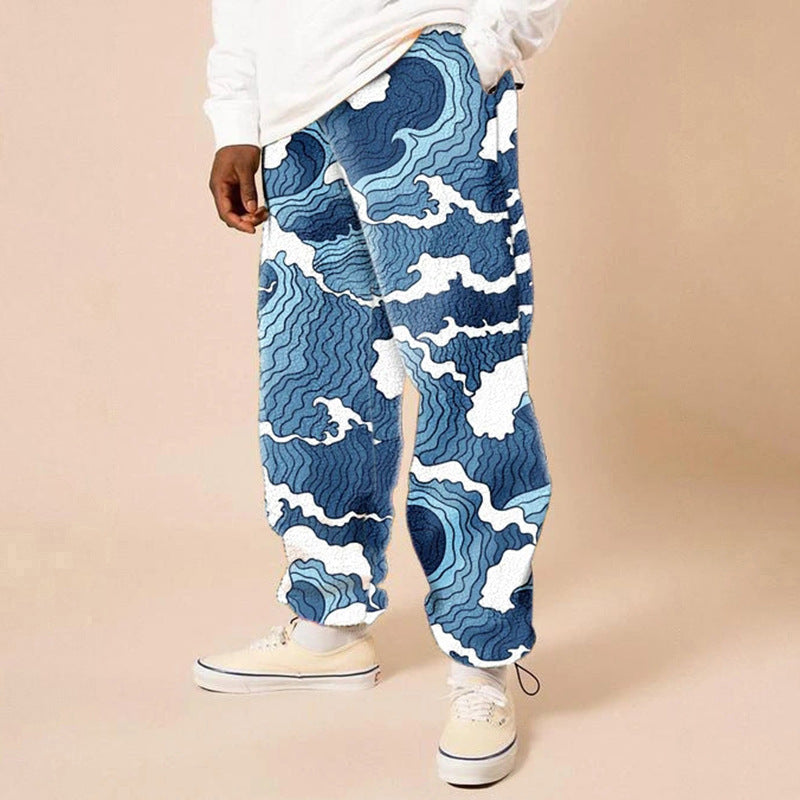 Loose Mid Waist Printing Long Casual Pants Men's Trousers