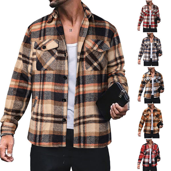 Men's Plaid Shirt Long Sleeve Button Coat