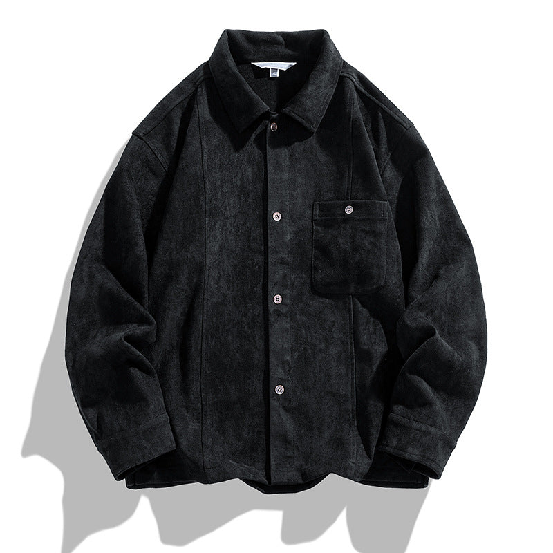 Solid Color American Retro Velvet Shirt Men