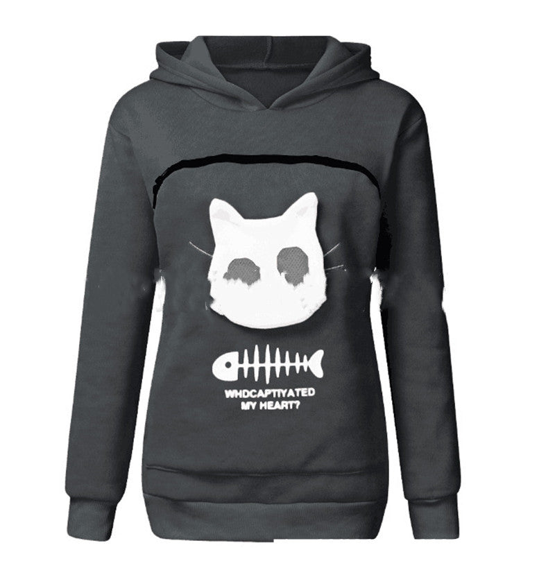 Hooded Sweatshirt With Cat Pet Pocket