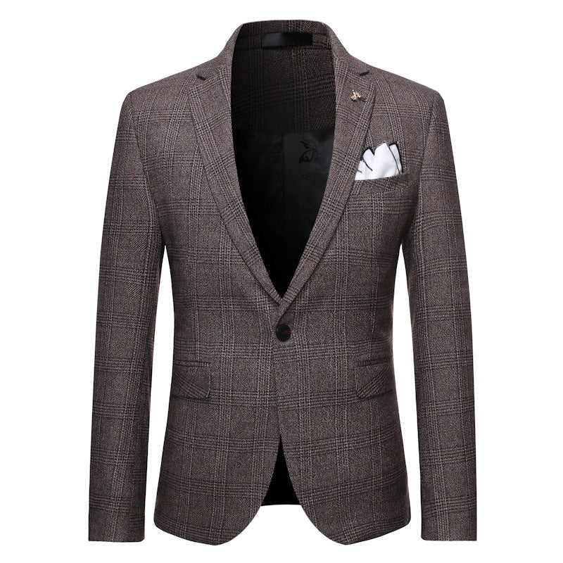 Plaid Korean Style Slim Men's Three-piece Suit