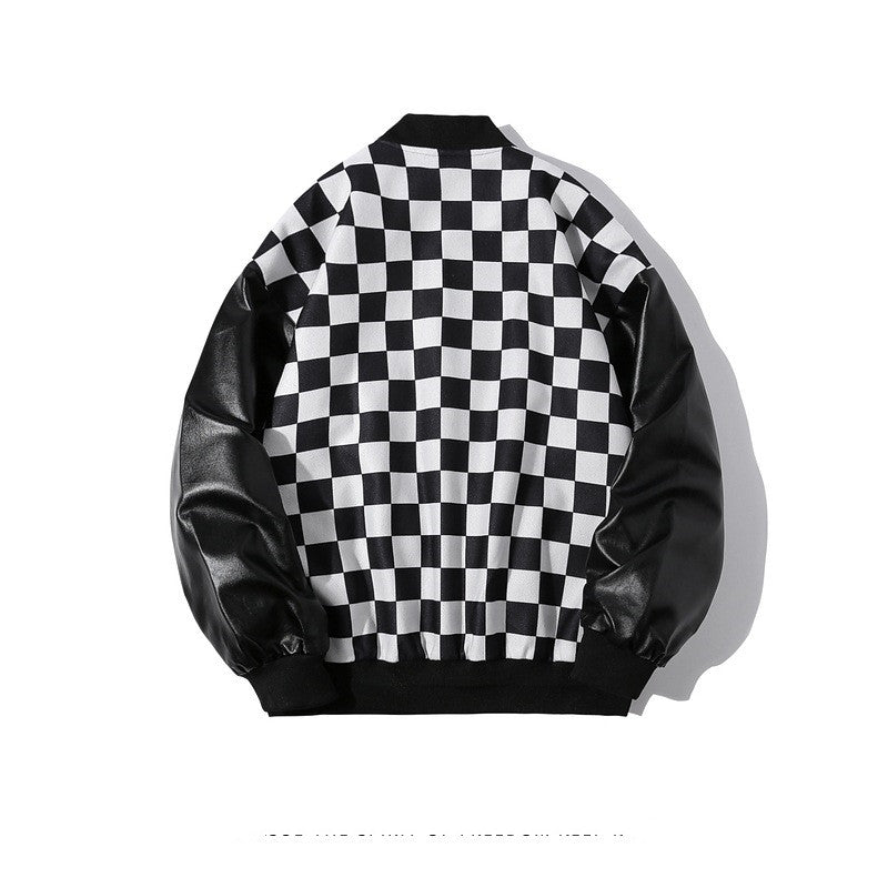 Retro Checkerboard Stitching Baseball Uniform Jacket Men