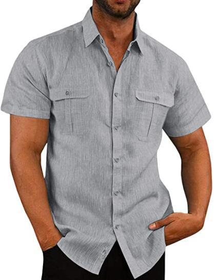 Double Pocket Wide Collar Beach Shirt Summer