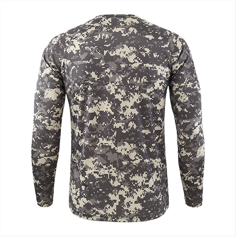 Men Long Slim Camo Color Insert Arm Pocket Outdoor Military T-shirts