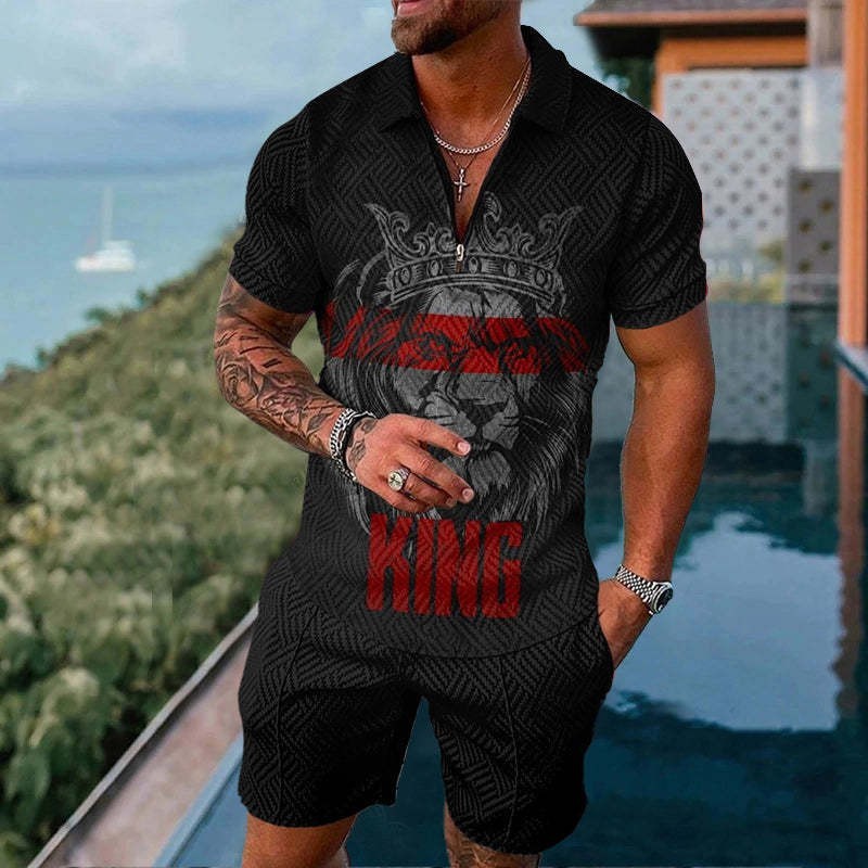 Men's Casual Zipper Short Sleeve summer set