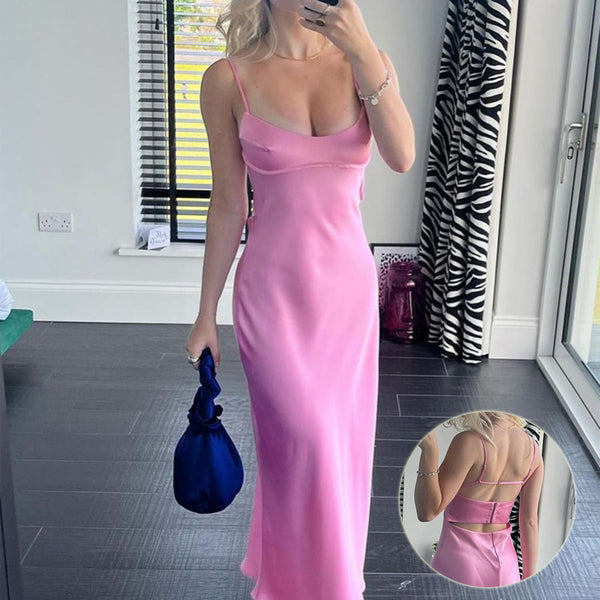 Women Camis Satin Long Dresses Elegant Sleeveless Slip Holiday Party sexy Dresses Sexy Casual Backless Summer Dresses