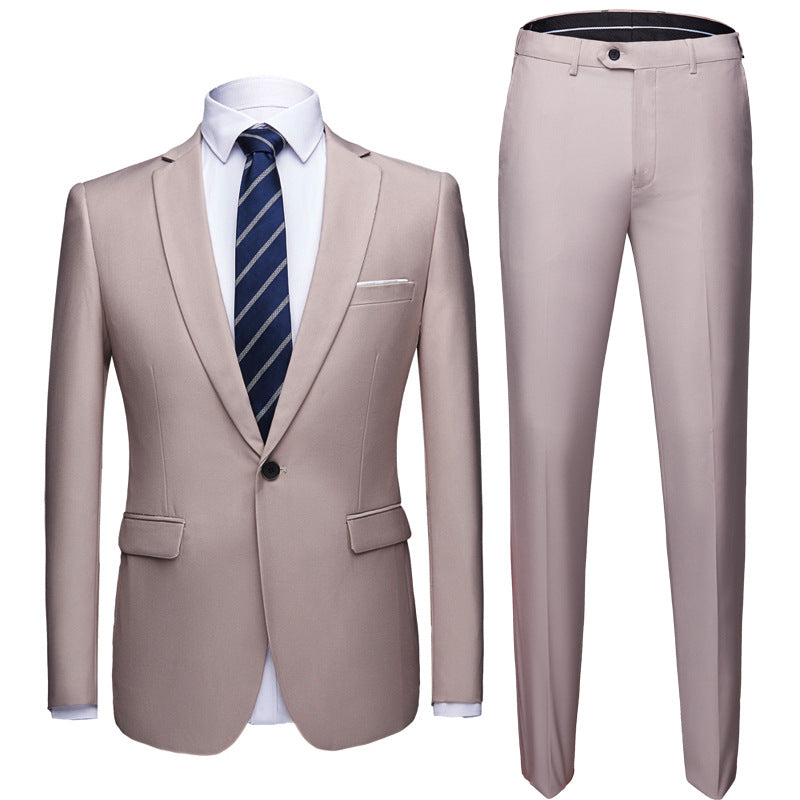 Solid Color two-piece Small Suit for men